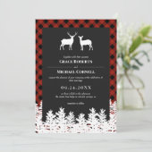 Red Buffalo Check Rustic Deer Buck Doe Wedding Kaart (Staand voorkant)