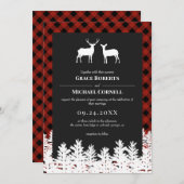 Red Buffalo Check Rustic Deer Buck Doe Wedding Kaart (Voorkant / Achterkant)