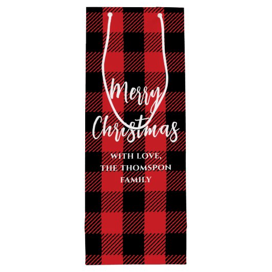 Red Buffalo Check Vrolijk Kerstfeest Wijn Cadeautas (Achterkant)