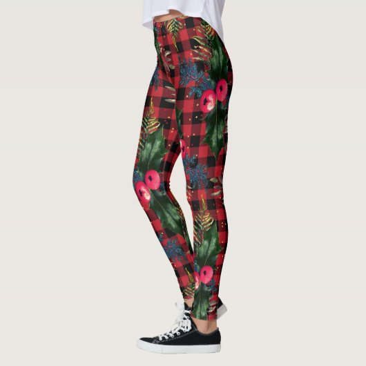 Red Buffalo Check Waterverf Holly Christmas Leggings (Links)