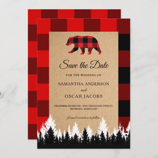 Red Buffalo geplakt  Craft sparen de datum Save The Date (Voorkant / Achterkant)