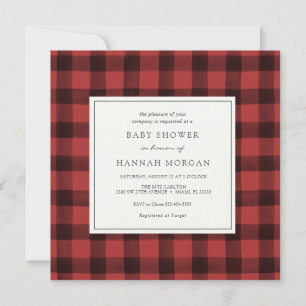Red Buffalo Plaid Baby shower Invitation Kaart