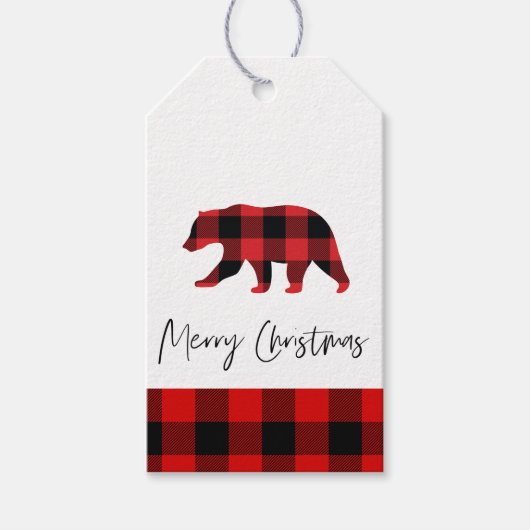 Red Buffalo Plaid Beer & Vrolijk kerstfeest Cadeaulabel (Voorkant)