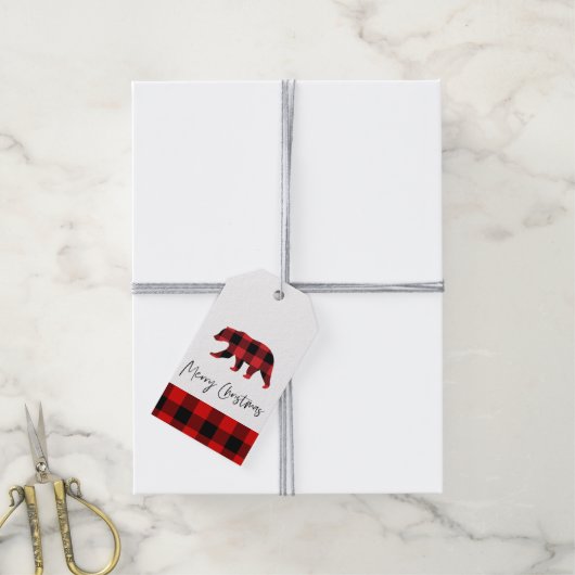 Red Buffalo Plaid Beer & Vrolijk kerstfeest Cadeaulabel (Met Touw)