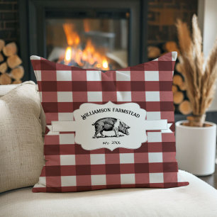 Red Buffalo Plaid Boerderij Varken Sierkussen