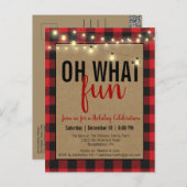 Red Buffalo Plaid Check Fun Holiday Party Uitnodig Feestdagenkaart (Voorkant / Achterkant)