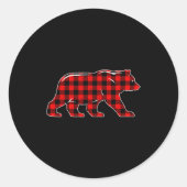 Red Buffalo Plaid Christmas Bear Pajama Sweater Wo Ronde Sticker (Voorkant)