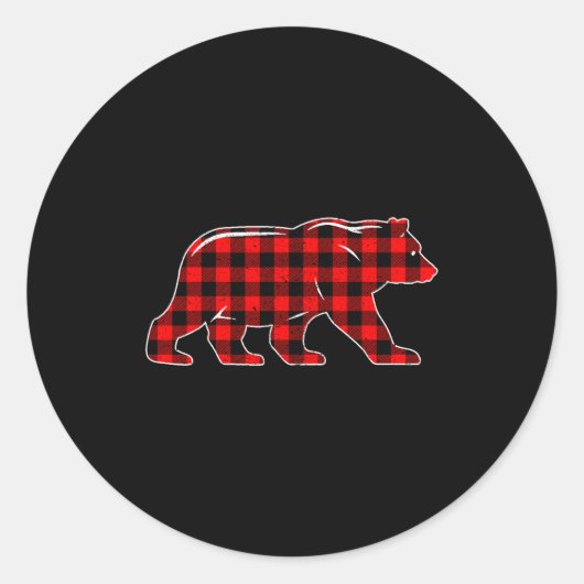 Red Buffalo Plaid Christmas Bear Pajama Sweater Wo Ronde Sticker (Voorkant)