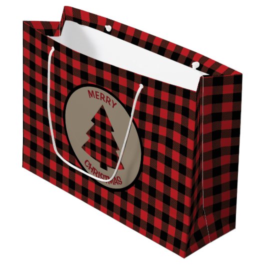 Red Buffalo Plaid Christmas Tree Grand sac cadeau (Devant Angle)