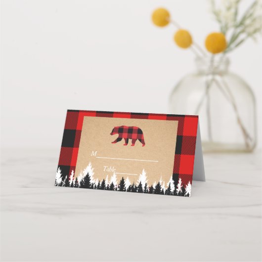 Red Buffalo Plaid  Craft Place Card (Voorkant)