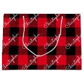 Red Buffalo Plaid Custom Name Rustic Christmas Groot Cadeauzakje (Voorkant)