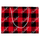 Red Buffalo Plaid Custom Name Rustic Christmas Groot Cadeauzakje (Achterkant)