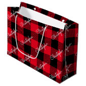 Red Buffalo Plaid Custom Name Rustic Christmas Groot Cadeauzakje (Voorkant Gekanteld)