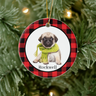 Red Buffalo Plaid Custom Pet Foto Keramisch Ornament