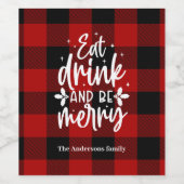 Red Buffalo Plaid “Eat, Drink & Be Merry” Wijn Etiket (Enkel label)