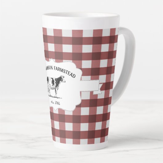 Red Buffalo Plaid Farm Cow Latte Mug (Angle droit)