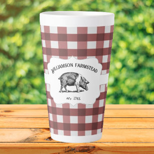 Red Buffalo Plaid Farm Pig Latte Mug