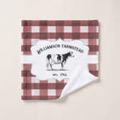 Red Buffalo Plaid Farm Vache Serviette ensemble (Gant de toilette)