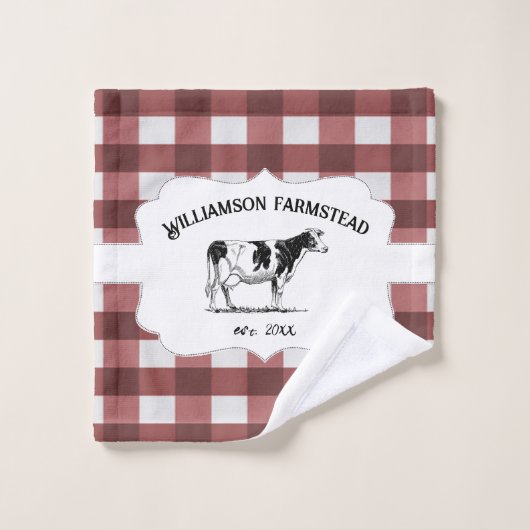 Red Buffalo Plaid Farm Vache Serviette ensemble (Gant de toilette)