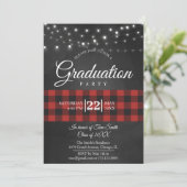 Red Buffalo Plaid Graduation Party Kaart (Staand voorkant)