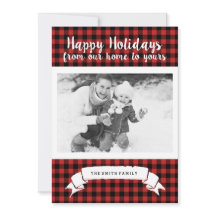 Red Buffalo Plaid Happy Holidays Carte photo