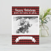 Red Buffalo Plaid Happy Holidays Carte photo (Debout devant)
