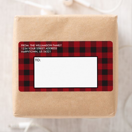 Red Buffalo Plaid Holiday Adres Mailing Etiket (Insitu)