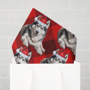Red Buffalo Plaid Husky Dog Kerstvakantie Tissuepapier