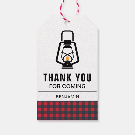 Red Buffalo Plaid Lantern Lumberjack Verjaardag Cadeaulabel (Achterkant)