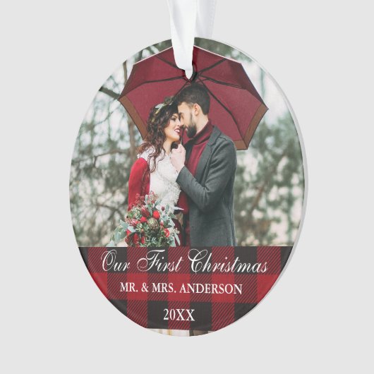 Red Buffalo Plaid Mariage Notre Premier Noël (devant)