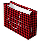 Red Buffalo Plaid Merry Christmas Cute Bow Name Groot Cadeauzakje (Voorkant Gekanteld)