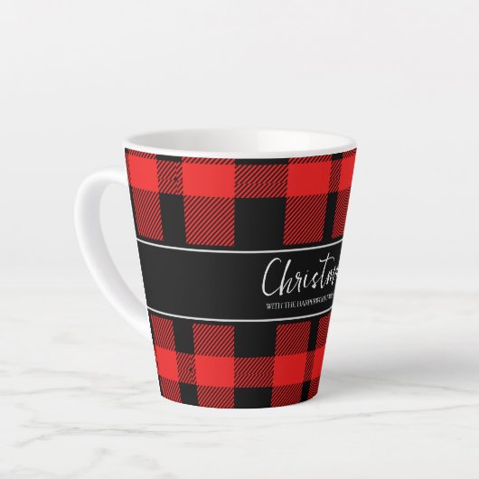 Red Buffalo Plaid Minimalistische Kerstmis familie Latte Mok (Linkerhoek)