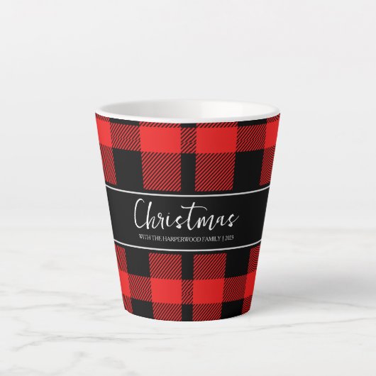 Red Buffalo Plaid Minimalistische Kerstmis familie Latte Mok (Voorkant)