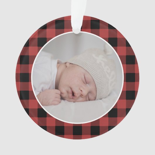 RED BUFFALO PLAID NAME Photo Christmas Keepsake (devant)