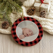 RED BUFFALO PLAID NAME Photo Christmas Keepsake Ornament