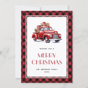 Red Buffalo Plaid Old Truck Joyer Carte de Noël
