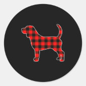 Red Buffalo Plaid Pajama Beagle Christmas Dog Love Ronde Sticker (Voorkant)