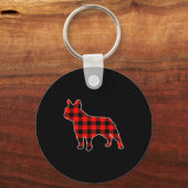 Red Buffalo Plaid Pajama Frenchie Christmas Dog Lo Sleutelhanger (Voorkant)