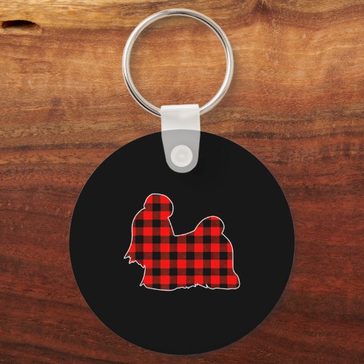 Red Buffalo Plaid Pajama Shih Tzu Christmas Dog Lo Sleutelhanger (Voorkant)