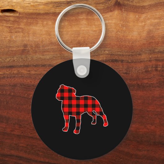 Red Buffalo Plaid Pajama Staffy Christmas Dog Love Sleutelhanger (Voorkant)