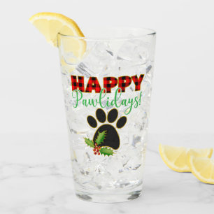 Red Buffalo Plaid Paw Print Kerst Glas