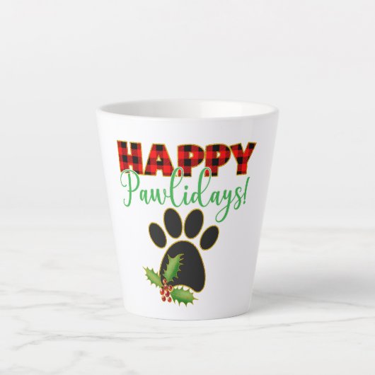 Red Buffalo Plaid Paw Print Kerst Latte Mok (Voorkant)