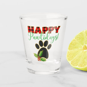 Red Buffalo Plaid Paw Print Kerst Shot Glas