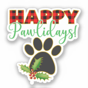 Red Buffalo Plaid Paw Print Kerst Sticker