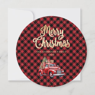 Red Buffalo Plaid Red Truck Cartes de Noël