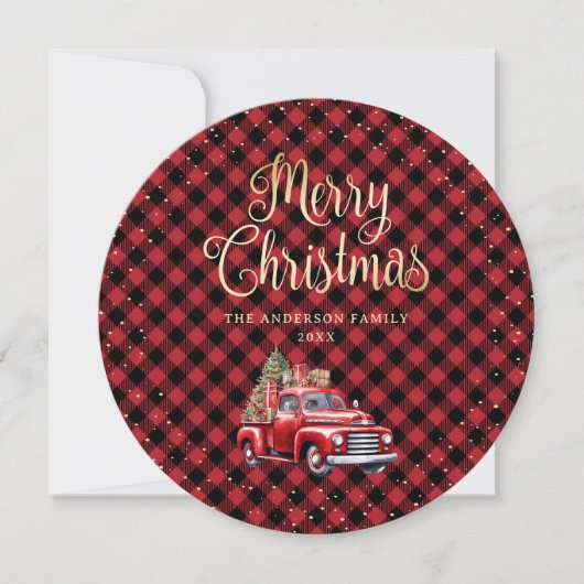 Red Buffalo Plaid Red Truck Cartes de Noël (Devant)
