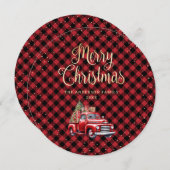 Red Buffalo Plaid Red Truck Cartes de Noël (Devant / Derrière)