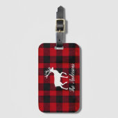 Red Buffalo Plaid & Reindeer | Personal Name Gift Bagagelabel (Voorkant (verticaal))