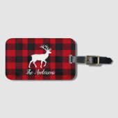Red Buffalo Plaid & Reindeer | Personal Name Gift Bagagelabel (Voorkant (horizontaal))