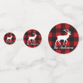 Red Buffalo Plaid & Reindeer | Personal Name Table Confetti (Achterkanten)
